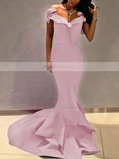 Trumpet/Mermaid Off-the-shoulder Satin Sweep Train Prom Dresses #Favs020105698