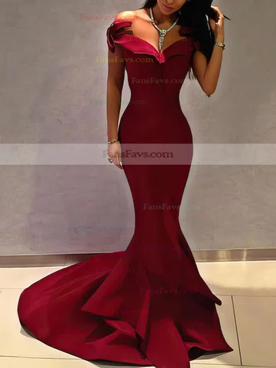 Trumpet/Mermaid Off-the-shoulder Satin Sweep Train Prom Dresses #Favs020105698