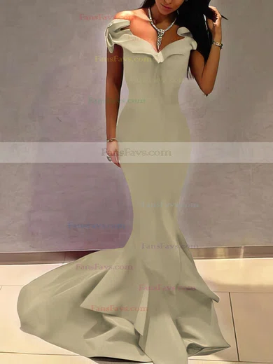 Trumpet/Mermaid Off-the-shoulder Satin Sweep Train Prom Dresses #Favs020105698