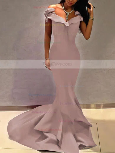 Trumpet/Mermaid Off-the-shoulder Satin Sweep Train Prom Dresses #Favs020105698
