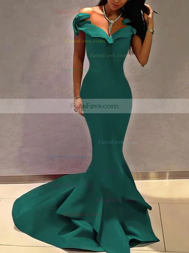 Trumpet/Mermaid Off-the-shoulder Satin Sweep Train Prom Dresses #Favs020105698