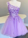 A-line One Shoulder Tulle Short/Mini Homecoming Dresses With Flower(s) #Favs020109975