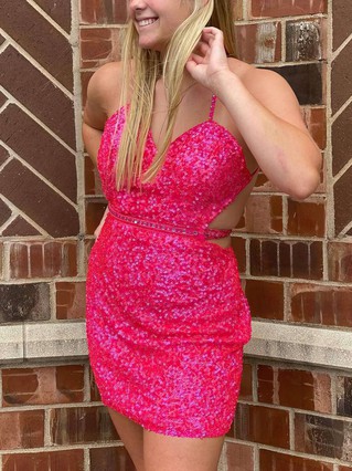 Sheath/Column V-neck Sequined Short/Mini Homecoming Dresses With Sashes / Ribbons #Favs020109979 Sheath/Column V-neck Sequined Short/Mini Homecoming Dresses With Sashes / Ribbons #Favs020109979