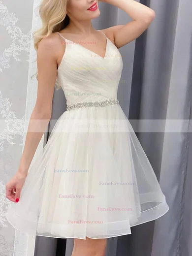 A-line V-neck Glitter Short/Mini Homecoming Dresses With Sashes / Ribbons #Favs020109993