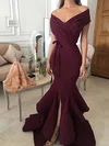 Trumpet/Mermaid Off-the-shoulder Silk-like Satin Sweep Train Sashes / Ribbons Prom Dresses #Favs020105702