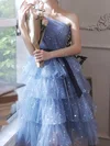 A-line One Shoulder Glitter Knee-length Homecoming Dresses With Sashes / Ribbons #Favs020110012