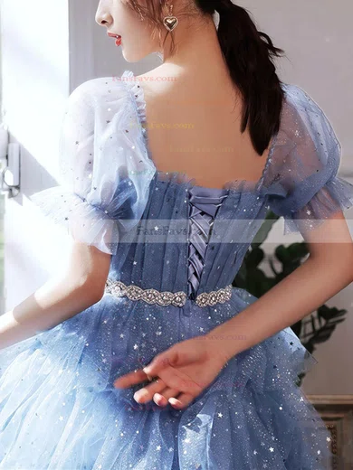 A-line Square Neckline Glitter Knee-length Homecoming Dresses With Sashes / Ribbons #Favs020110013