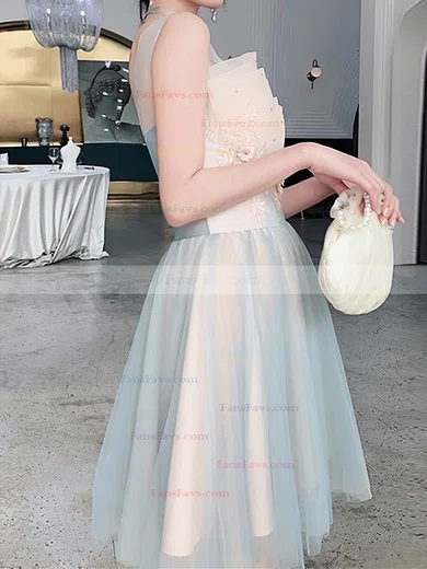 A-line Square Neckline Tulle Short/Mini Homecoming Dresses With Lace #Favs020110015