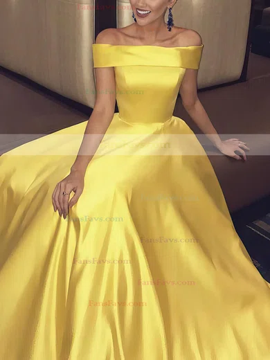 Princess Off-the-shoulder Satin Sweep Train Pockets Prom Dresses #Favs020105710