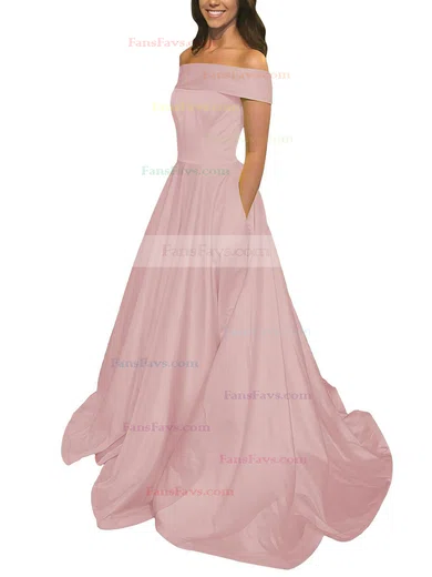 Princess Off-the-shoulder Satin Sweep Train Pockets Prom Dresses #Favs020105710