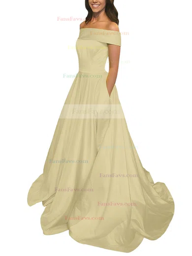 Princess Off-the-shoulder Satin Sweep Train Pockets Prom Dresses #Favs020105710
