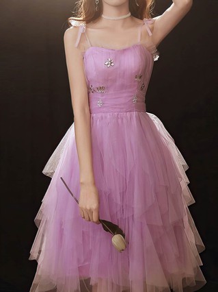 A-line Square Neckline Tulle Knee-length Homecoming Dresses With Crystal Detailing #Favs020110018 A-line Square Neckline Tulle Knee-length Homecoming Dresses With Crystal Detailing #Favs020110018