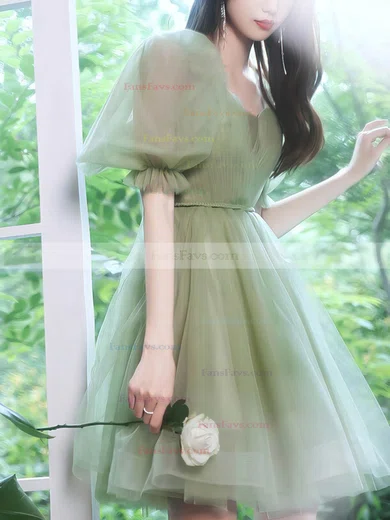 A-line Off-the-shoulder Tulle Short/Mini Homecoming Dresses With Sashes / Ribbons #Favs020110019