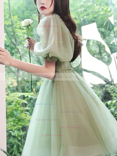 A-line Off-the-shoulder Tulle Short/Mini Homecoming Dresses With Sashes / Ribbons #Favs020110019