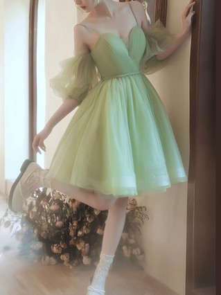 A-line Off-the-shoulder Tulle Short/Mini Homecoming Dresses With Sashes / Ribbons #Favs020110021 A-line Off-the-shoulder Tulle Short/Mini Homecoming Dresses With Sashes / Ribbons #Favs020110021