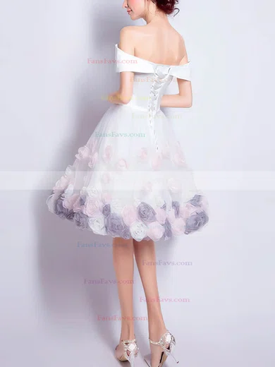 A-line Off-the-shoulder Tulle Knee-length Homecoming Dresses With Flower(s) #Favs020110022
