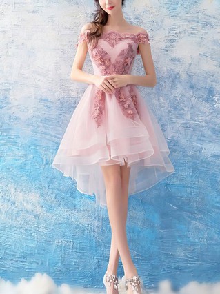 A-line Off-the-shoulder Organza Asymmetrical Homecoming Dresses With Lace #Favs020110025 A-line Off-the-shoulder Organza Asymmetrical Homecoming Dresses With Lace #Favs020110025