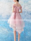 A-line Off-the-shoulder Organza Asymmetrical Homecoming Dresses With Lace #Favs020110025