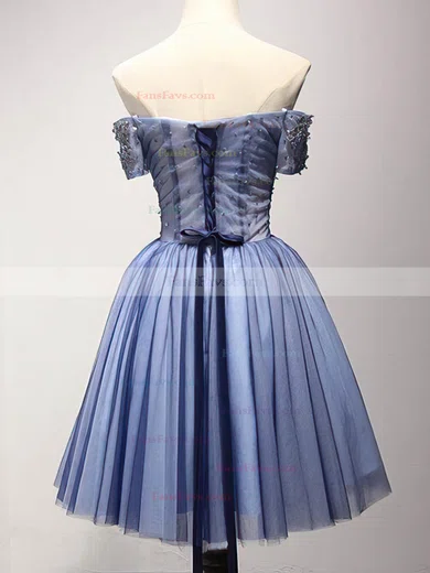 A-line Off-the-shoulder Tulle Short/Mini Homecoming Dresses With Beading #Favs020110027