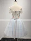A-line Off-the-shoulder Tulle Short/Mini Homecoming Dresses With Flower(s) #Favs020110029