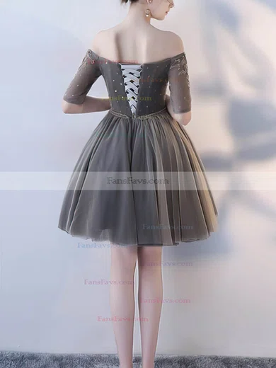 A-line Off-the-shoulder Tulle Short/Mini Homecoming Dresses With Beading #Favs020110031