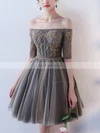 A-line Off-the-shoulder Tulle Short/Mini Homecoming Dresses With Beading #Favs020110031