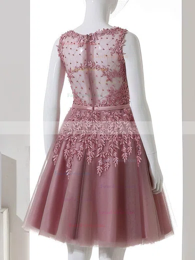 A-line Scoop Neck Tulle Short/Mini Homecoming Dresses With Lace #Favs020110032