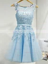 A-line Scoop Neck Tulle Short/Mini Homecoming Dresses With Lace #Favs020110032