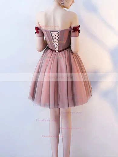 A-line Off-the-shoulder Tulle Short/Mini Homecoming Dresses With Lace #Favs020110033