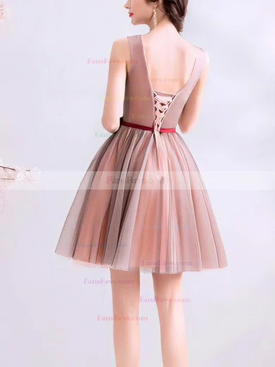 A-line Scoop Neck Tulle Short/Mini Homecoming Dresses With Lace #Favs020110035