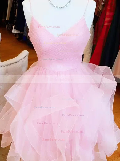 A-line V-neck Tulle Short/Mini Homecoming Dresses With Cascading Ruffles #Favs020110054