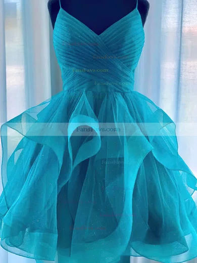 A-line V-neck Tulle Short/Mini Homecoming Dresses With Cascading Ruffles #Favs020110054