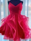 A-line V-neck Tulle Short/Mini Homecoming Dresses With Cascading Ruffles #Favs020110054