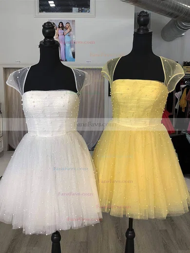 A-line Square Neckline Tulle Short/Mini Homecoming Dresses With Pearl Detailing #Favs020110058