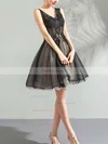 A-line V-neck Lace Tulle Knee-length Homecoming Dresses With Appliques Lace #Favs020110063