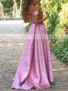 Princess Off-the-shoulder Satin Sweep Train Ruffles Prom Dresses #Favs020105724