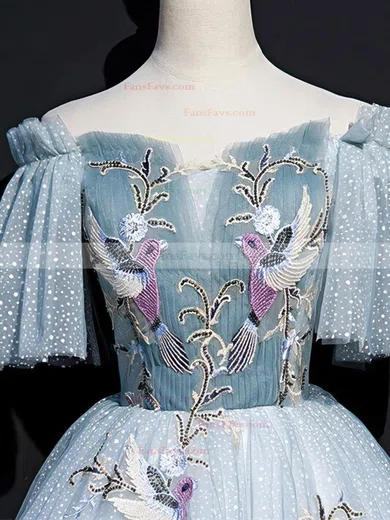 A-line Off-the-shoulder Lace Tulle Short/Mini Homecoming Dresses With Beading #Favs020110068