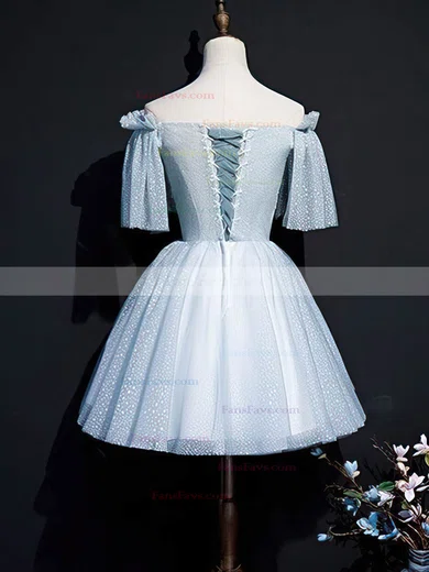 A-line Off-the-shoulder Lace Tulle Short/Mini Homecoming Dresses With Beading #Favs020110068