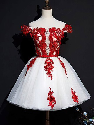 A-line Off-the-shoulder Lace Tulle Short/Mini Homecoming Dresses With Beading #Favs020110069 A-line Off-the-shoulder Lace Tulle Short/Mini Homecoming Dresses With Beading #Favs020110069