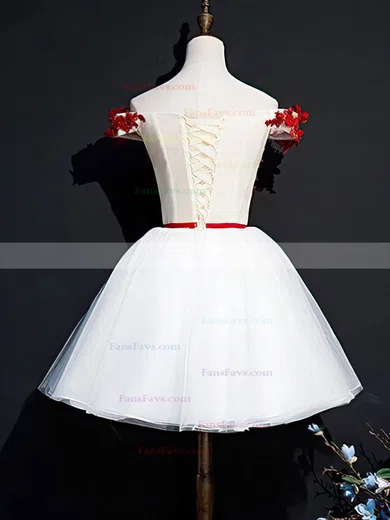 A-line Off-the-shoulder Lace Tulle Short/Mini Homecoming Dresses With Beading #Favs020110069