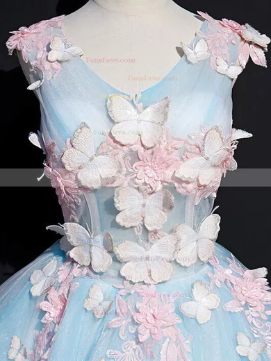 A-line V-neck Organza Short/Mini Homecoming Dresses With Appliques Lace #Favs020110070