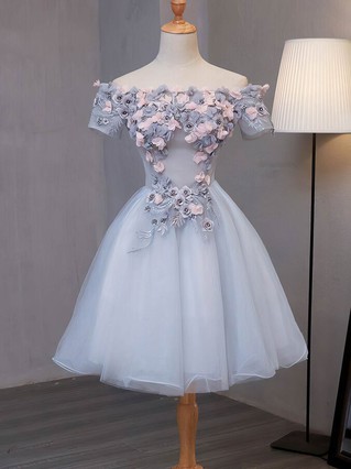 A-line Off-the-shoulder Lace Tulle Short/Mini Homecoming Dresses With Appliques Lace #Favs020110073 A-line Off-the-shoulder Lace Tulle Short/Mini Homecoming Dresses With Appliques Lace #Favs020110073
