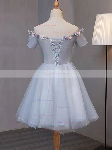 A-line Off-the-shoulder Lace Tulle Short/Mini Homecoming Dresses With Appliques Lace #Favs020110073