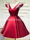 A-line V-neck Satin Short/Mini Homecoming Dresses With Appliques Lace #Favs020110076