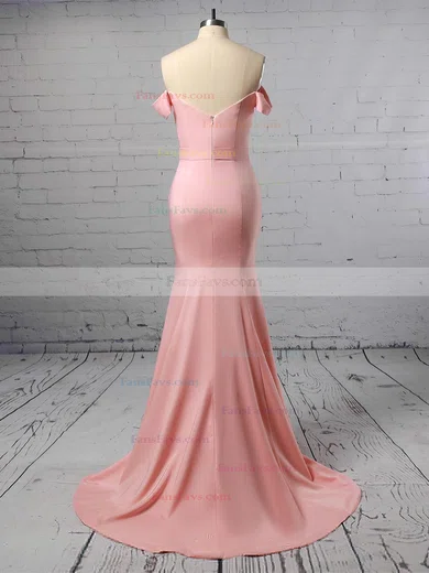 Trumpet/Mermaid Off-the-shoulder Stretch Crepe Sweep Train Sashes / Ribbons Prom Dresses #Favs020105727