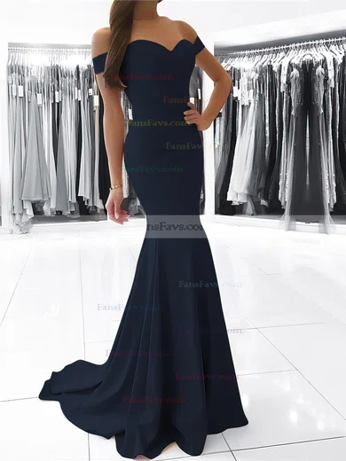 Trumpet/Mermaid Off-the-shoulder Stretch Crepe Sweep Train Sashes / Ribbons Prom Dresses #Favs020105727