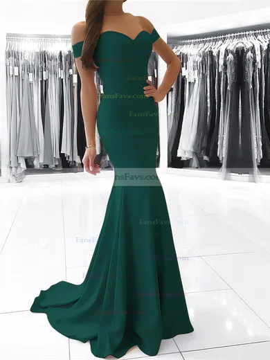 Trumpet/Mermaid Off-the-shoulder Stretch Crepe Sweep Train Sashes / Ribbons Prom Dresses #Favs020105727