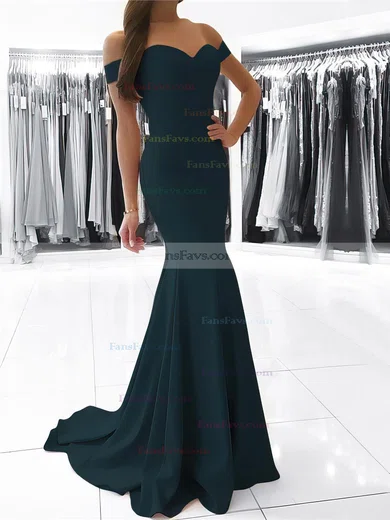 Trumpet/Mermaid Off-the-shoulder Stretch Crepe Sweep Train Sashes / Ribbons Prom Dresses #Favs020105727