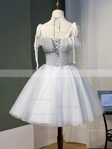 A-line Square Neckline Lace Tulle Short/Mini Homecoming Dresses With Appliques Lace #Favs020110077