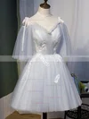 A-line Square Neckline Lace Tulle Short/Mini Homecoming Dresses With Appliques Lace #Favs020110077